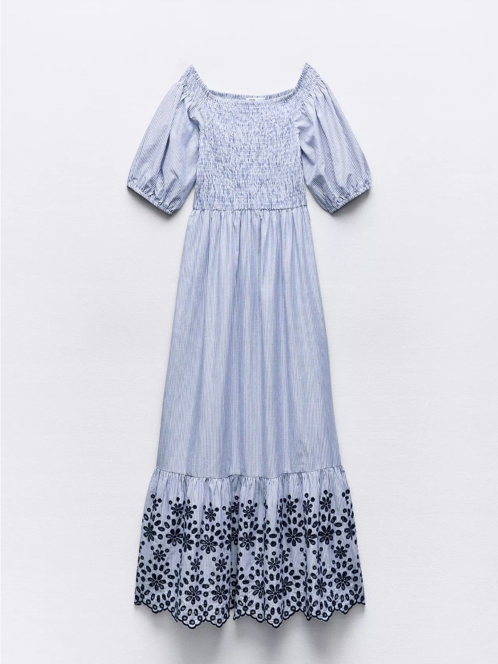 Zara Striped Embroidered Eyelet Dress - small - $69.90